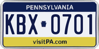 PA license plate KBX0701