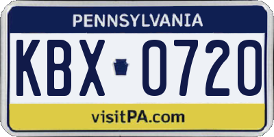 PA license plate KBX0720