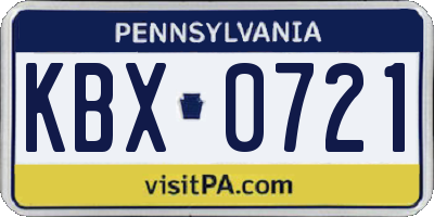 PA license plate KBX0721