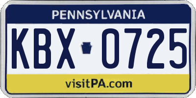 PA license plate KBX0725