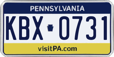 PA license plate KBX0731
