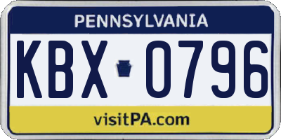 PA license plate KBX0796