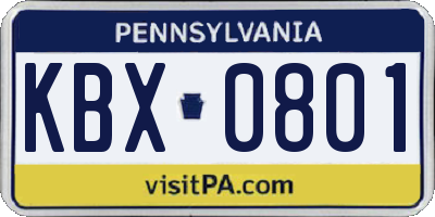 PA license plate KBX0801