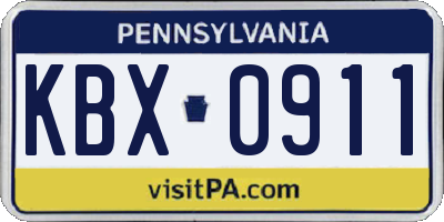 PA license plate KBX0911
