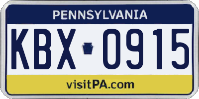 PA license plate KBX0915