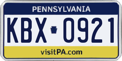 PA license plate KBX0921