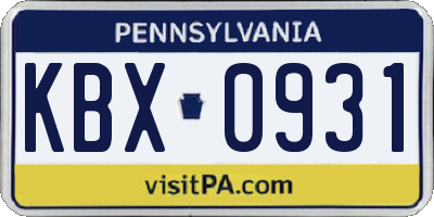 PA license plate KBX0931
