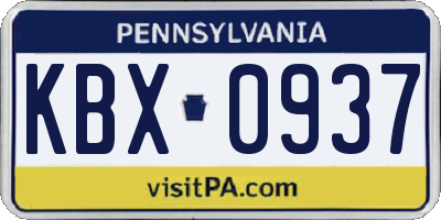 PA license plate KBX0937
