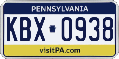 PA license plate KBX0938