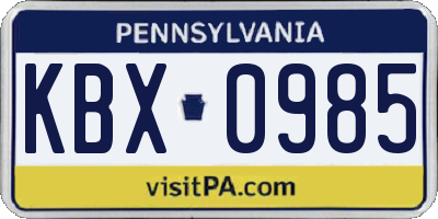 PA license plate KBX0985