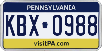PA license plate KBX0988