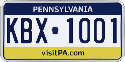 PA license plate KBX1001