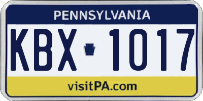 PA license plate KBX1017