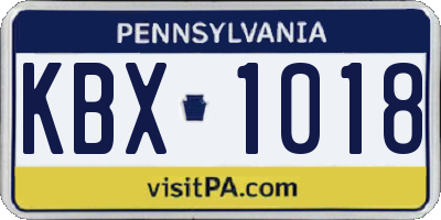 PA license plate KBX1018