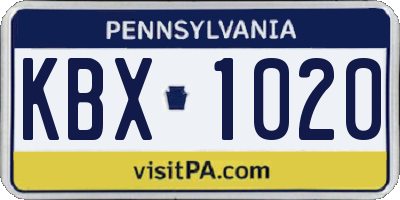 PA license plate KBX1020