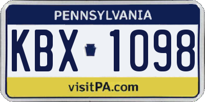 PA license plate KBX1098