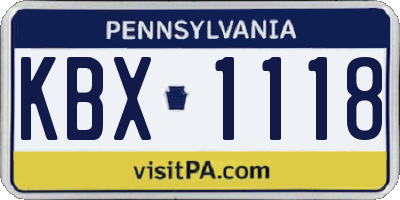 PA license plate KBX1118