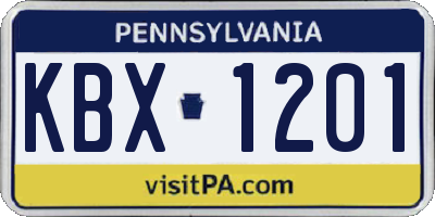 PA license plate KBX1201
