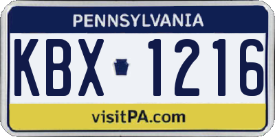 PA license plate KBX1216