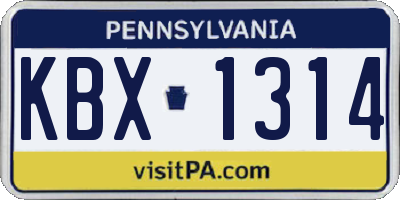 PA license plate KBX1314
