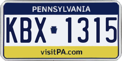 PA license plate KBX1315