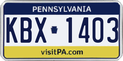 PA license plate KBX1403