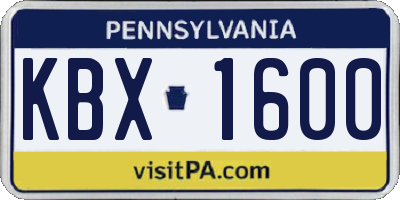PA license plate KBX1600