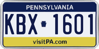 PA license plate KBX1601