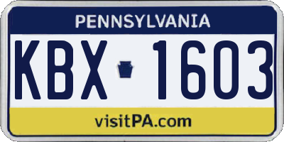 PA license plate KBX1603
