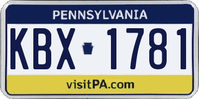 PA license plate KBX1781