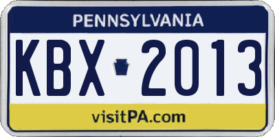 PA license plate KBX2013