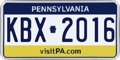 PA license plate KBX2016