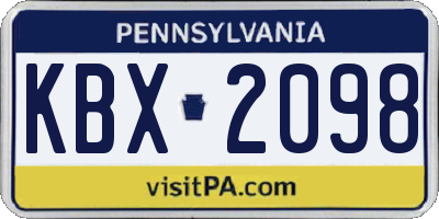 PA license plate KBX2098