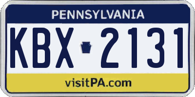 PA license plate KBX2131