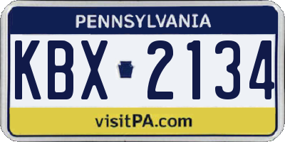 PA license plate KBX2134