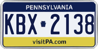 PA license plate KBX2138