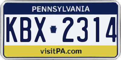 PA license plate KBX2314