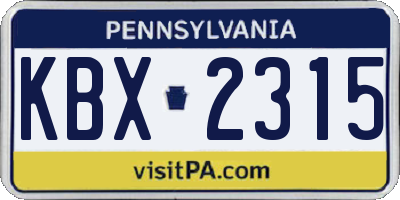 PA license plate KBX2315