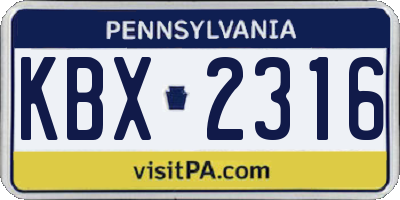PA license plate KBX2316