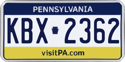 PA license plate KBX2362