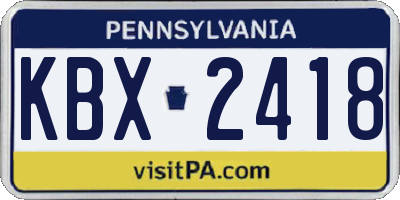 PA license plate KBX2418