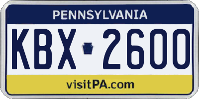 PA license plate KBX2600