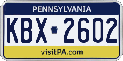PA license plate KBX2602