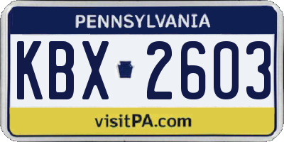 PA license plate KBX2603