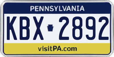 PA license plate KBX2892