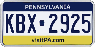 PA license plate KBX2925