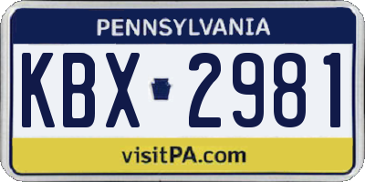 PA license plate KBX2981