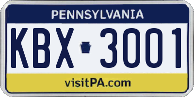 PA license plate KBX3001