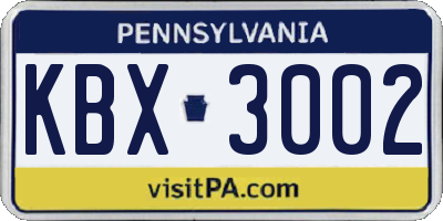 PA license plate KBX3002