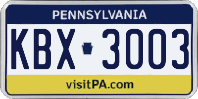 PA license plate KBX3003